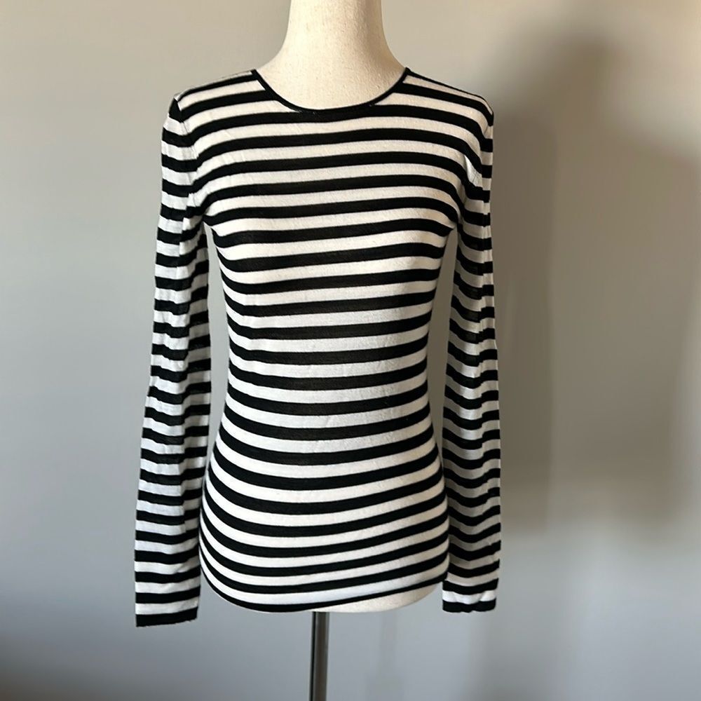 Sz XS NWT Grey Jason Wu Black Striped Wool Long Sleeve Top light sweater